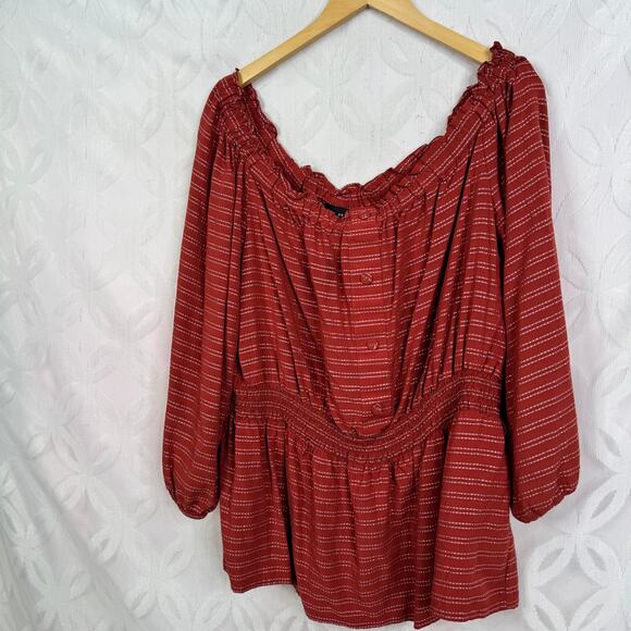 Lane Bryant Stripes Flutter-Sleeve Off-The-Shoulder Subtle Swing Top 22 / 24 Red - Picture 8 of 9